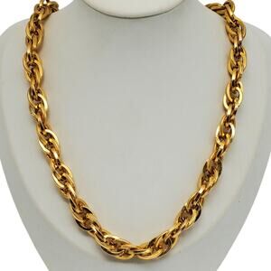 Chunky Gold Rope Chain Necklace Twisted Links Layered Collar 1980s Vtg Designer
